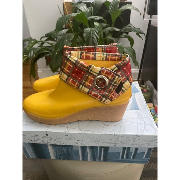 Speedy top Slider  plaid wedge waterproof ankelrubber rain boot - Picture 3 of 8